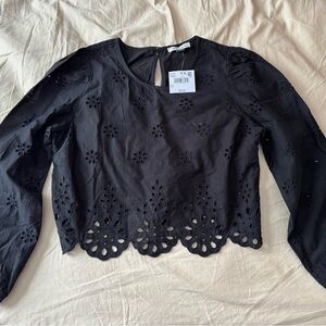 Black Floral Embroidered Top
